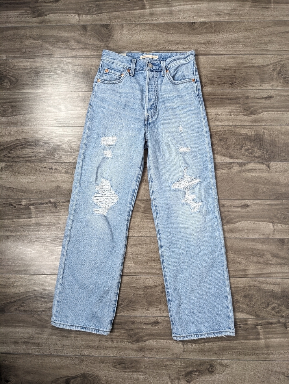 Levi's Womens Jeans Ribcage Straight Ankle Distressed Size 25